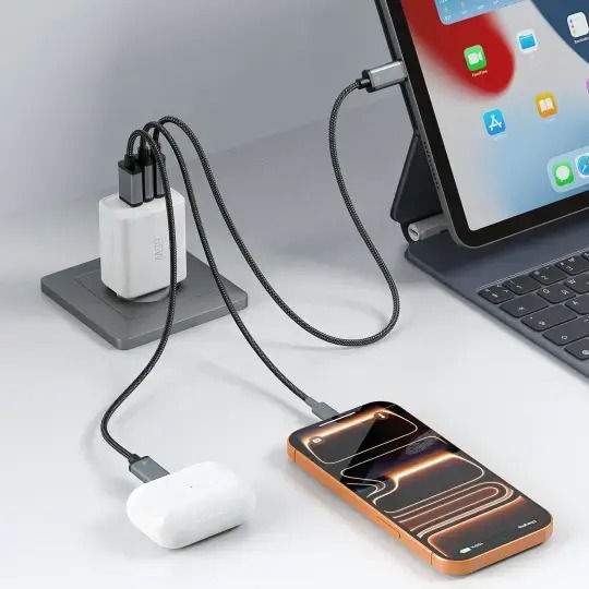 Tech-Protect Charger Without Cable GaN with USB-A Port and 2 USB-C Ports 65W Power Delivery / Quick Charge 3.0 Whites (NCA65W)