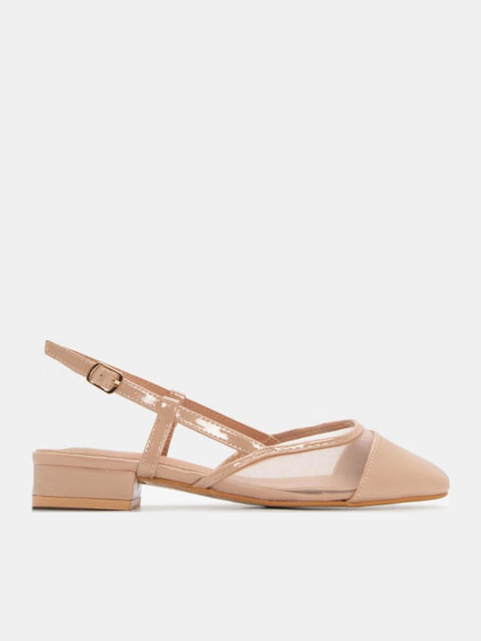 Pointed Toe Beige Low Heels with Strap