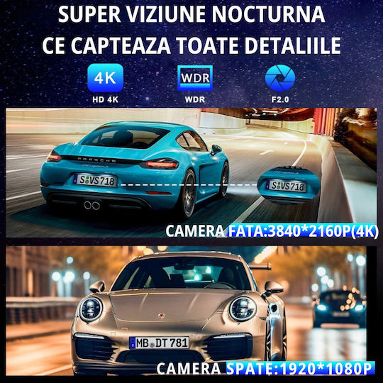 Taggo Set Camera DVR Auto 4K cu Ecran pentru Parbriz cu Autocolant & Camera de Marsarier