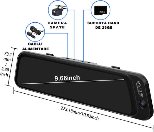 Taggo Сет Огледало с Автомобилна DVR камера 4K с дисплей 9.66" & Камера за задно виждане