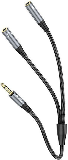 Hoco Hoco Audio Cable TRRS 3.5mm Male - 2x 3.5mm Female Gray Length 0.25m