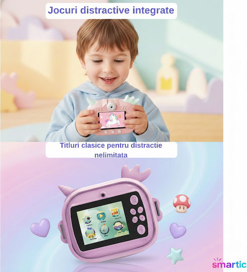 Smartic Cameră Pentru Copii Hd 1080p Rezoluție Baterie 1100mah Ecran 2.4 Inch Card Memorie 32 Gb Funcție Imprimare Instant 4 Jocuri 4 Role Imprimare Mp3 Mod Selfie 6 Markere
