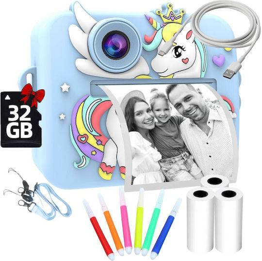 Smartic Cameră Pentru Copii HD 1080p Rezoluție Baterie 1100mAh Ecran 2.4 Inch Card Memorie 32 Gb Funcție Imprimare Instantanee 4 Jocuri 4 Role de Imprimare Mp3 Mod Selfie 6 Markere