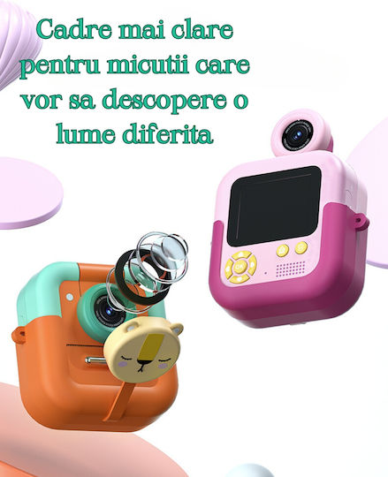 Cameră Pentru Copii Smartic Ultra Hd Rezoluție 2.5k Baterie 1200mah Ecran 2.4 Inch Card Memorie 32 Gb Funcție Imprimare Instantă 3 Jocuri Incorporate 2 Role Imprimare Mp3 Mod Selfie