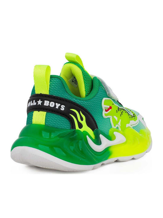 Παιδικά Sneakers Ανατομικά με Σκρατς & Φωτάκια Πράσινα
