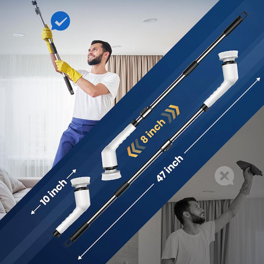Perie Electrică Rotativă Curățare Eficientă Inco Multifuncțională Fără Fir Mâner Extensibil Afișaj Digital Lcd 9 Capete Diferite Suprafețe Diverse 3 Viteze Reglabile Usb Tip-c Baterie Reîncărcabilă 2500mah Baterie Albă