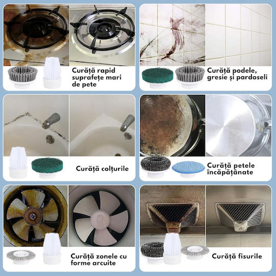 Perie Electrică Rotativă Curățare Eficientă Fără Efort Inco Multifuncțională Fără Fir Mâner Fix Afișaj Digital Lcd 7 Capete Diferite Suprafețe Variate 2 Viteze Reglabile Usb Tip-c Baterie Reîncărcabilă 2500mah Viteză 450 Rpm Albă