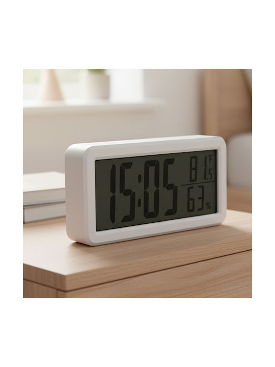 Avizar Modern Digital Alarm Clock Thermometer Hygrometer 3v Minimalist Design White