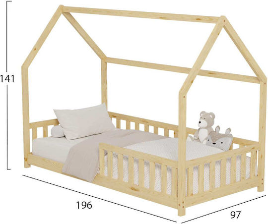 Pat pentru Copii Single Bej pentru Saltea 90x190cm