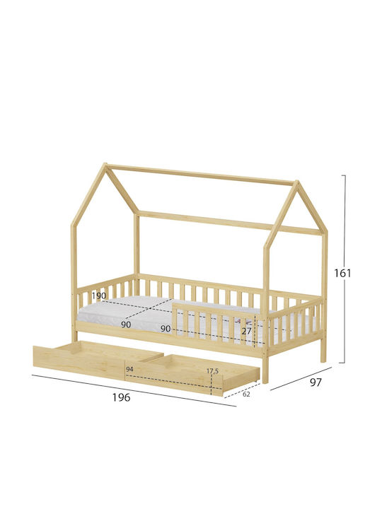 Kids Bed Single with Mattress & Storage Space Beige 90x190cm