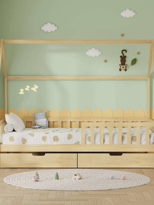 Kids Bed Single with Mattress & Storage Space Beige 90x190cm