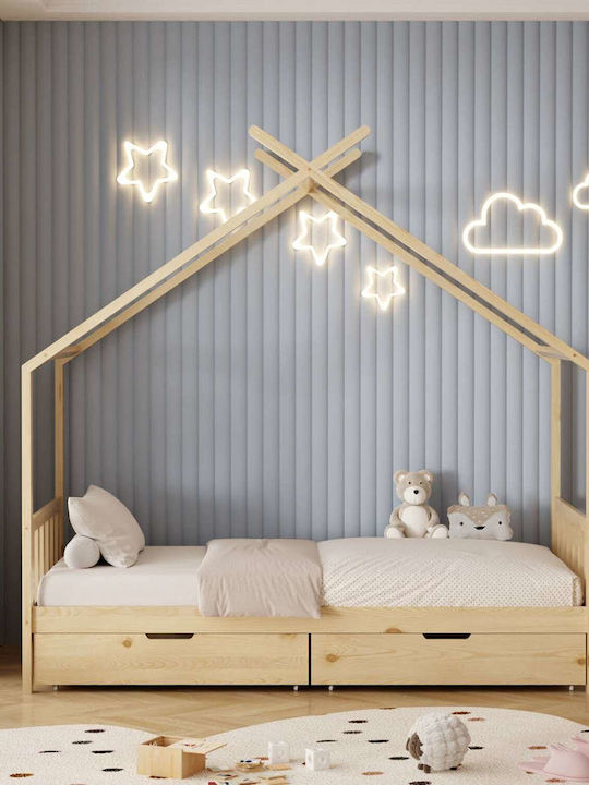 Pat Pentru Copii Single Cu Saltea Și Spațiu De Stocare Bej 90x190cm