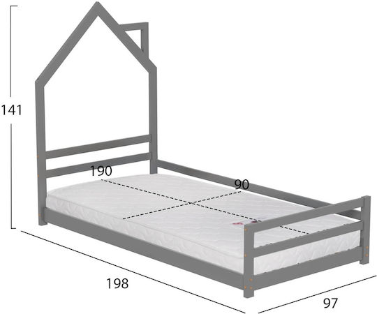 Детско Единично Сиво Легло за Матрак 90x190см