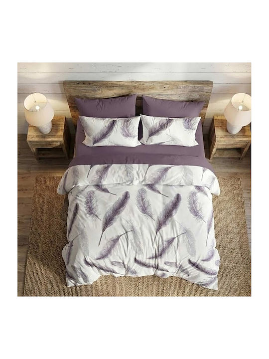 Pucioasa Set Husă de Pilotă Dublă cu 4 Fețe de Pernă & 1 Cearsaf 200x220 Violet