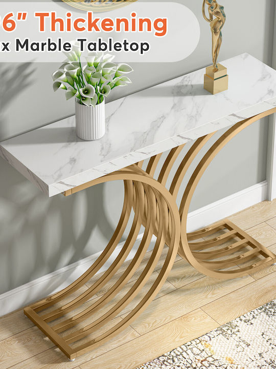 Конзолна маса Метална с Мраморно Покритие White/gold Д105xШ30xВ80cm