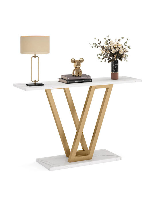 Consolă Metalică cu Suprafață din Marmură White/gold Marble Imitation L110xL30xH80buc
