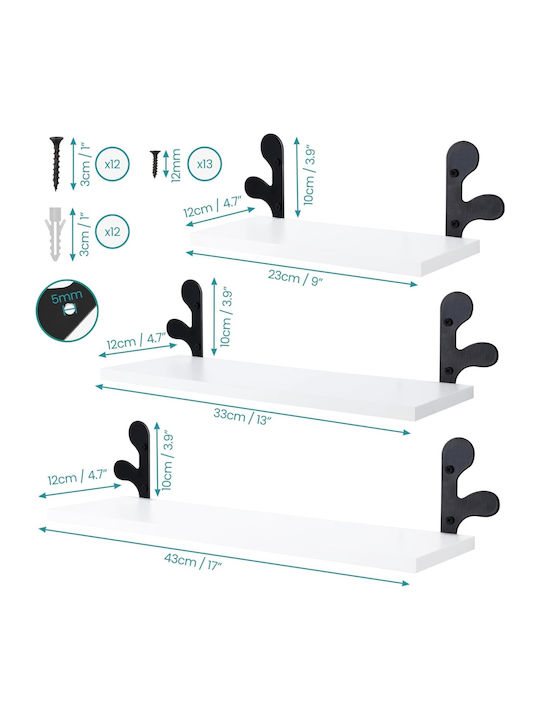 Shelves Wall White 3pcs 43x12x10cm