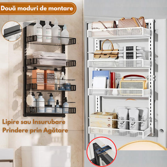 Inco Montat pe perete Raft Baie Metal cu 4 Rafturi 40x17x86cm Gri