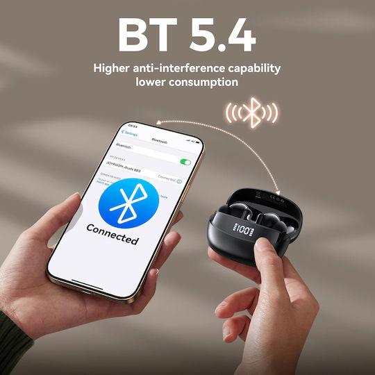 Joyroom JR-BB3 In-ear Bluetooth Handsfree Ακουστικά με Αντοχή στον Ιδρώτα και Θήκη Φόρτισης Μαύρα