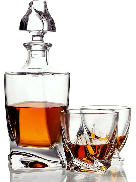 Belle Vous Sticlă Carafă de Servire Whiskey 28buc cu Dop și Pahare Transparentă 800ml 1buc