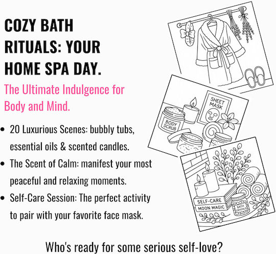 Obro Thick Page Coloring Book – Cozy Bath Rituals Whimsical Coco Wyo Style Stress Relief Adults
