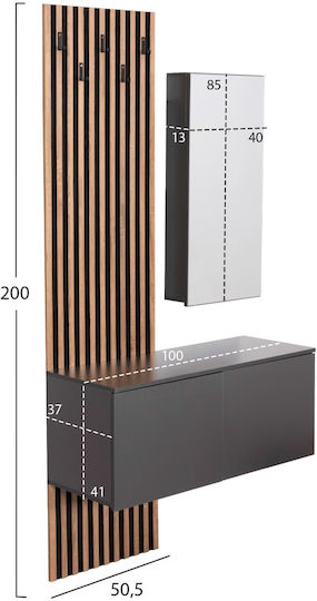 Eingangsmöbel mit Spiegel Σόναμα-γκρι 100x37x200cm Eingangsmöbel mit Spiegel Σόναμα-γκρι 100x37x200cm