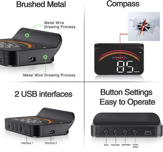Diagnostic Device Dashboard Information Display On Windshield Speedometer Obdii Euobd M11