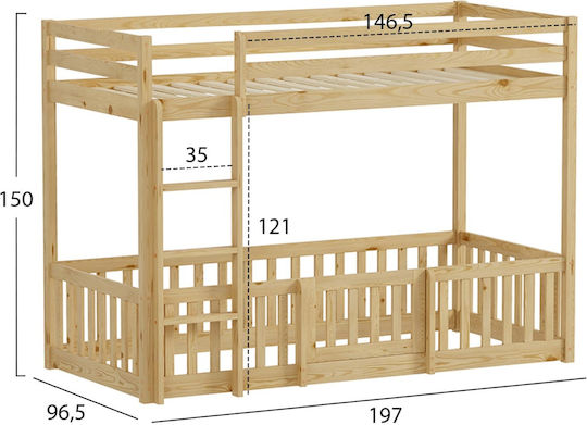 Kinderbett Hochbett Einzeln Beige für Matratze 90x190cm