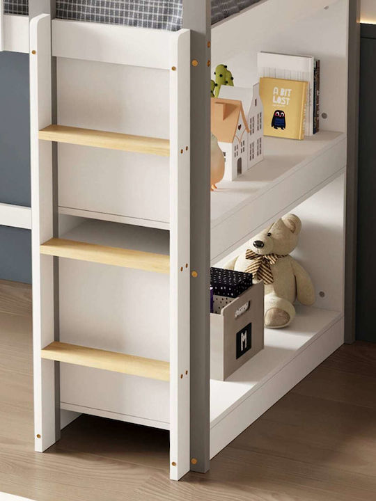 Kinderbett Hochbett Einzeln mit Matratze Weiß 90x190cm