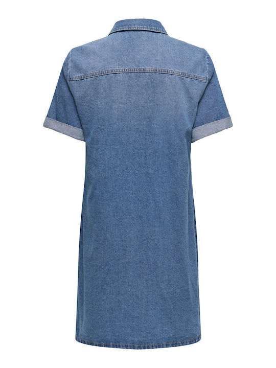 Summer Midi Shirt Dress Denim Medium Blue Denim