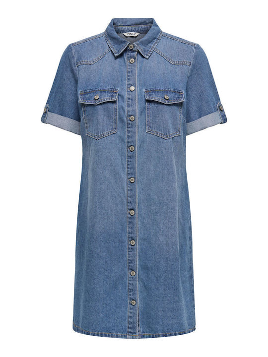Summer Midi Shirt Dress Denim Medium Blue Denim