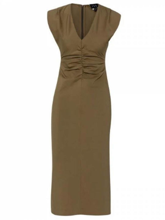 Summer Midi Dress Sleeveless with Tearing Olive
