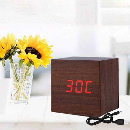 Uncle George Wooden Digital LED Table Clock with Alarm Brown 01.06.04-0001-BRWN (Various Colors)