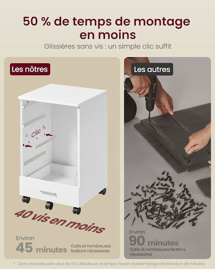 Office Storage Drawer with Wheels & Drawers Λευκό Χρώμα L40xW42xH65.7cm