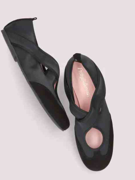 Rosario Leather Women's Ballerina Shoes with Strap in Black Color