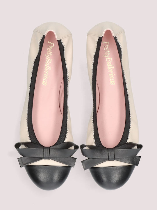 Shirley Leather Women's Ballerina Shoes in Beige Color