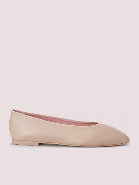 Camille Leather Women's Ballerina Shoes In Beige Color