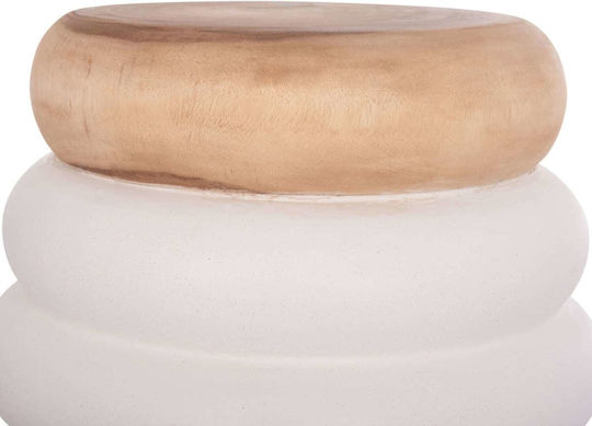 Masă Laterală Rotundă Albă - Lemn Teak L45xL45xÎ46cm