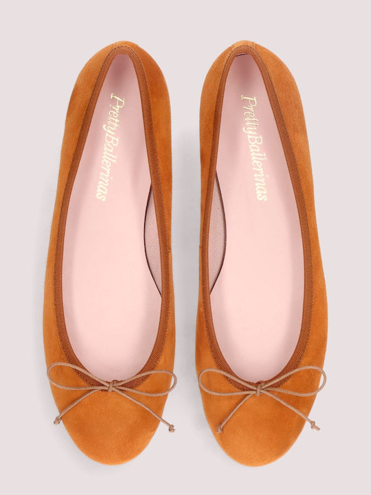 Nicole Suede Women's Ballerina Shoes in Orange Color
