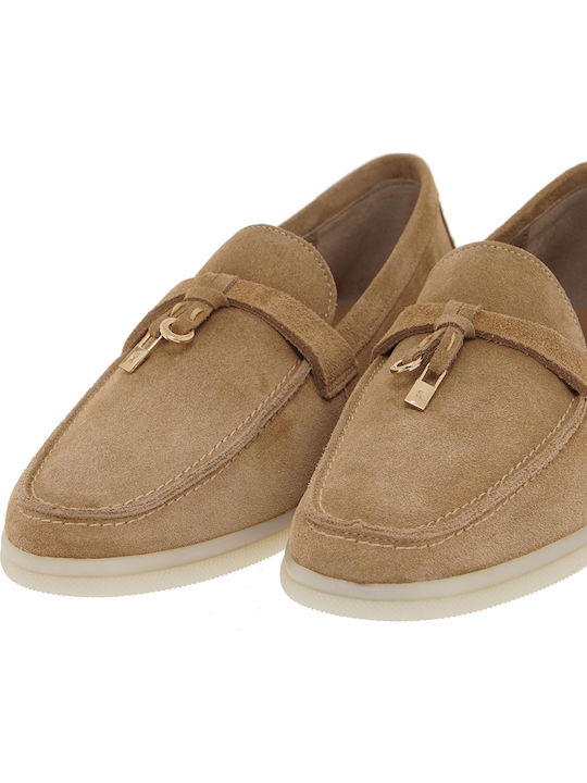 Leather Women's Loafers in Brown Color