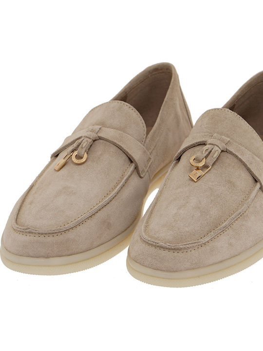 Δερμάτινα Γυναικεία Loafers σε Μπεζ Χρώμα