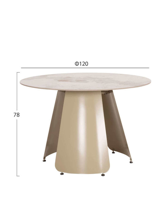 Round Table Dining Room with Ceramic Surface Cream 120x120x78cm