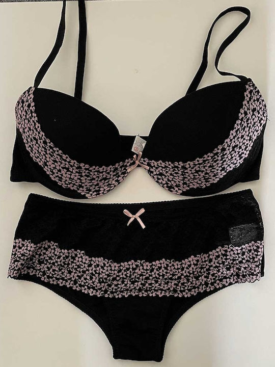 Jadea Spitzen Unterwäsche-Set für Damen BH mit Kasten Black