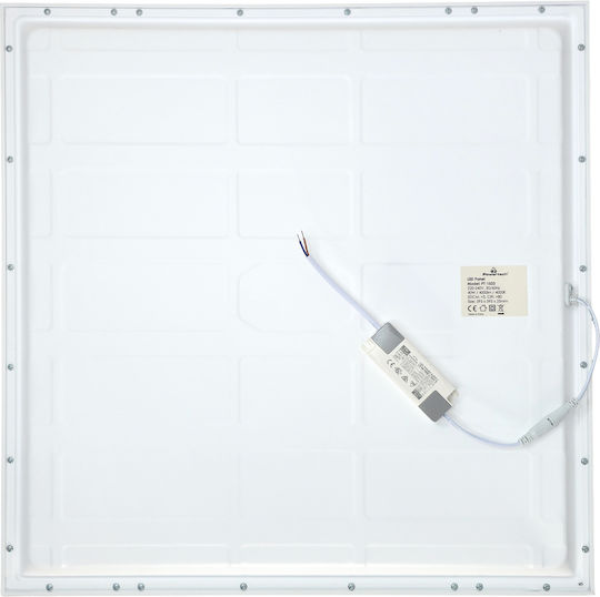 Powertech Τετράγωνο LED Panel 40W με Φυσικό Λευκό Φως 4000K 59.5x59.5εκ.