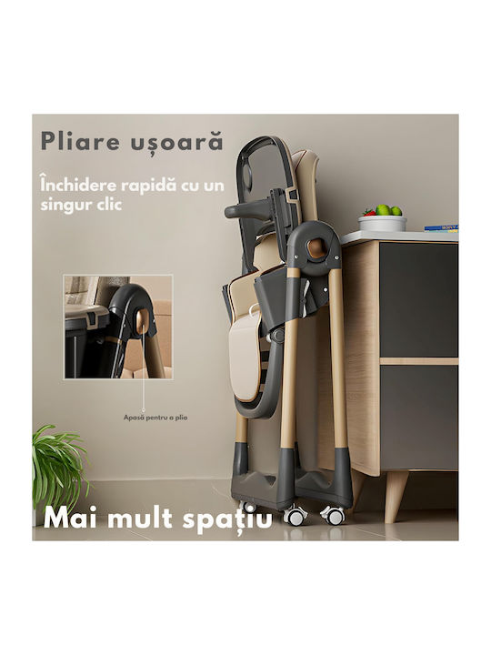 Qova Pliabil Scaun de Masă pentru Copii 3 în 1 cu Cadru Metalic Gri