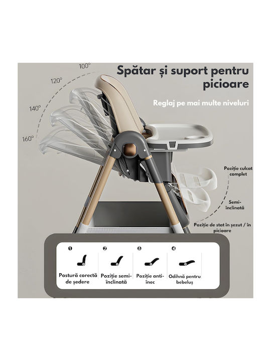 Qova Pliabil Scaun de Masă pentru Copii 3 în 1 cu Cadru Metalic Gri