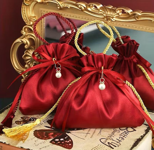 By Queen Luxury Gift Pouch Red Pearl Σατέν Πουγκί