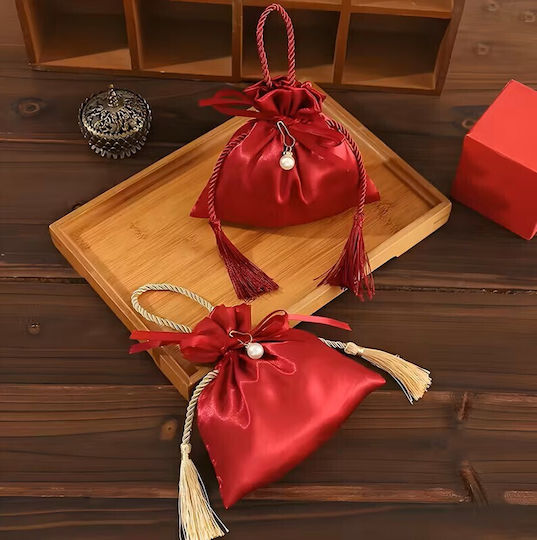 By Queen Luxury Gift Pouch Red Pearl Σατέν Πουγκί