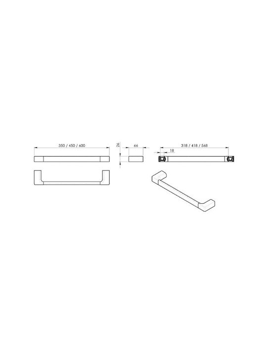 Gedy Single Wall-Mounted Bathroom Rail ​60x60cm White