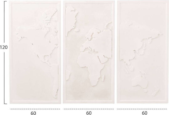 3-teilige Weltkarte Gemälde Fb94504 MDF Off-White Farbe 180x4 Dicke X120cm